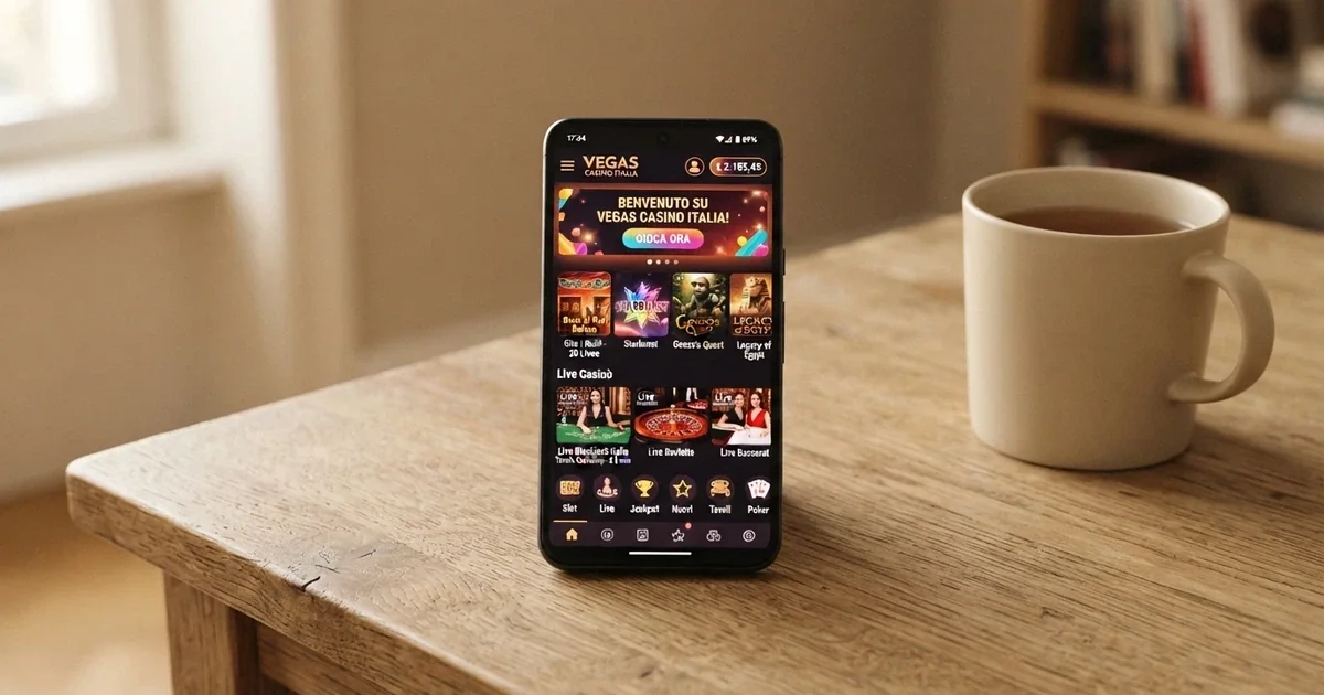 Schermata home di un'app casinò con licenza ADM su smartphone, con interfaccia in italiano, catalogo giochi in evidenza e icone di slot e live casino
